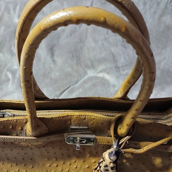 Stauer Women's Faux Ostrich Embossed Top Handle Purse Tan - Picture 4 of 15